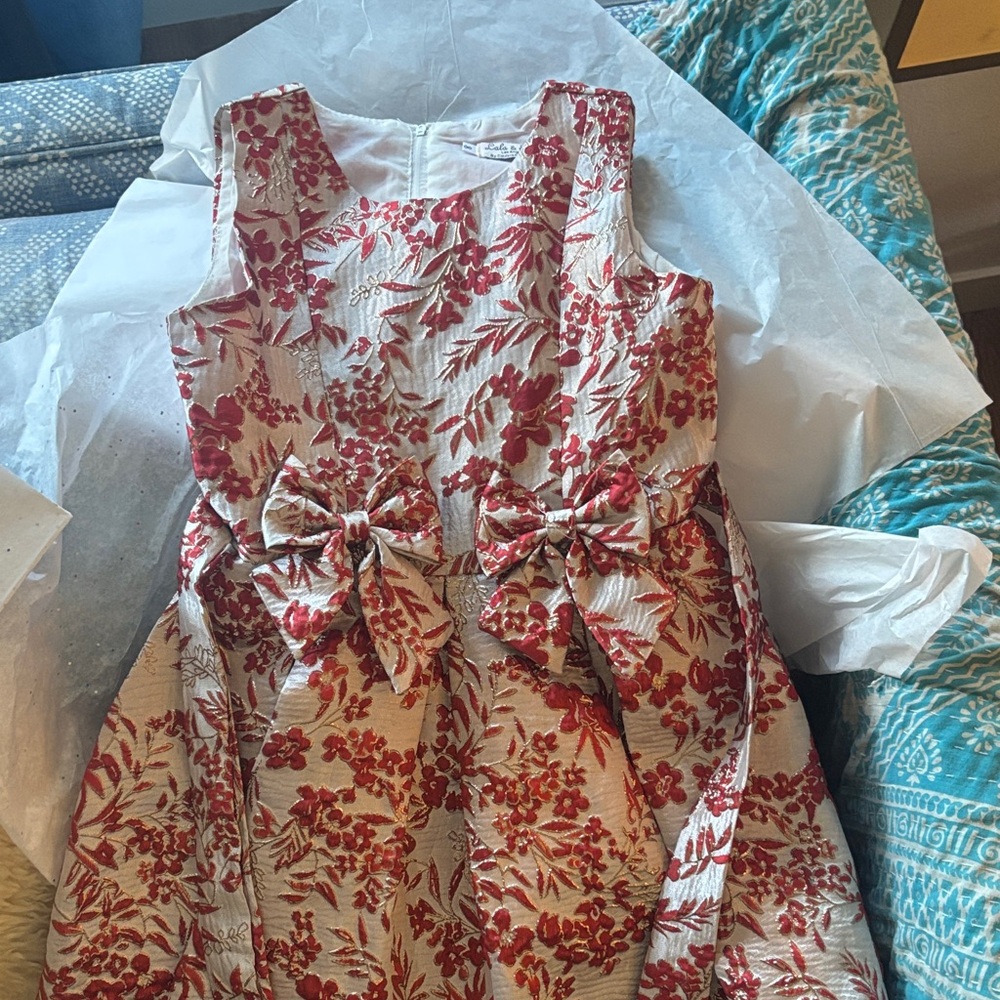 Charming Floral Kids Dress in Red and Cream